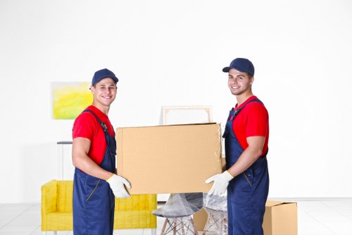 Removal team preparing a safe move with packing and lifting equipment